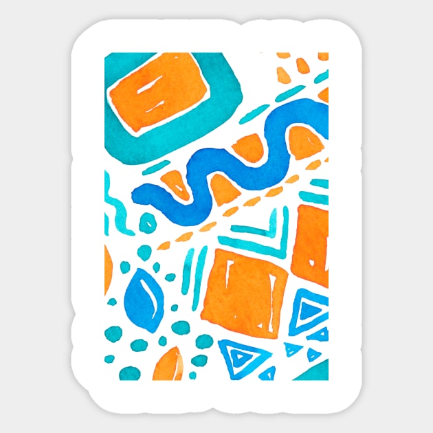 Vibrant blue and orange shapes are scattered across a clear background Sticker by downundershooter